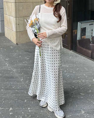 Polka Dot Satin Long Skirt
