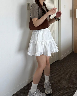 Elastic waist cantilever mini skirt