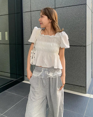 Elastic waist lace detail layered sweatpants