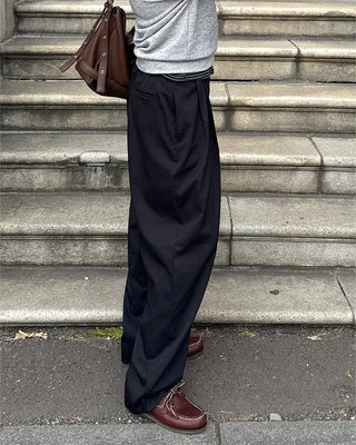 (Unisex) Two-pleat wide-leg slacks