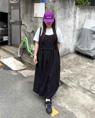Frilled Shirring Long Dress
