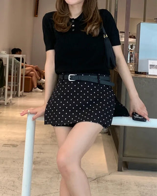 Cable knit short-sleeved sweater