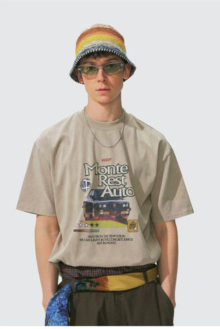 [Monterest] Washed Cotton Racing Print T-Shirt