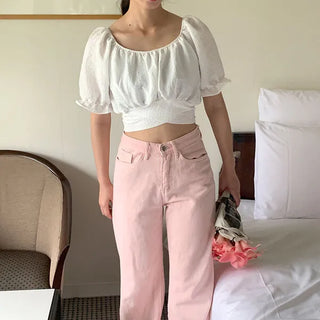 Back ribbon cropped blouse