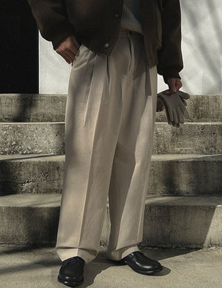 Three-Tuck Peach Brushed Cotton Pants (4 colors)