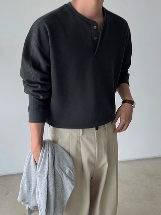 Benny Waffle Henley Neck Ribbed T-shirt