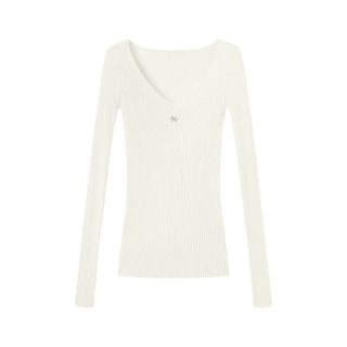 [NOTAWEAR] V-Neck Ribbed Slim Fit Knit Top