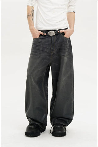 [MASONPRINCE] Waxed Relaxed Wide Leg Jeans