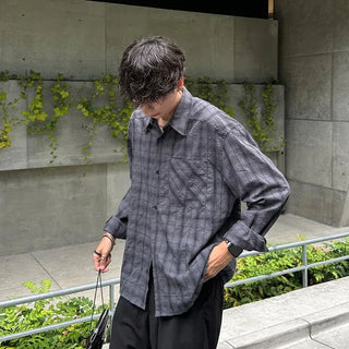 Cotton check long-sleeved shirt