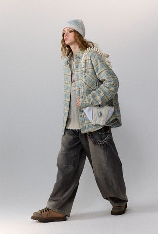 [Monterest] Quilted Padded Check Shirt Jacket