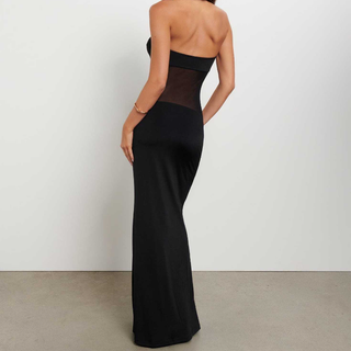 Mesh backless solid tube maxi dress