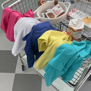 (6 colors) Summer Color Cropped Short-Sleeve T-Shirt