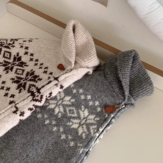 [3 colors] Nordic Snowflake Pattern 2-Way Knit Hoodie