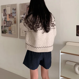 [3 colors] Nordic Snowflake Pattern 2-Way Knit Hoodie