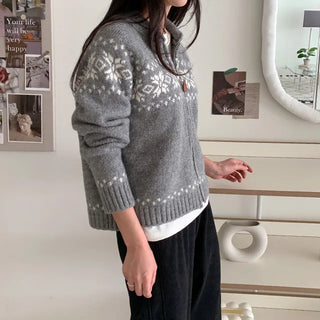 [3 colors] Nordic Snowflake Pattern 2-Way Knit Hoodie