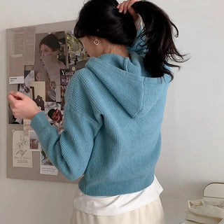 [6 colors] Button V-neck knit hoodie
