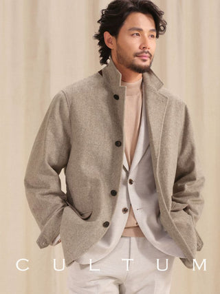 [CULTUM] Herringbone Wool Blend Blazer Jacket