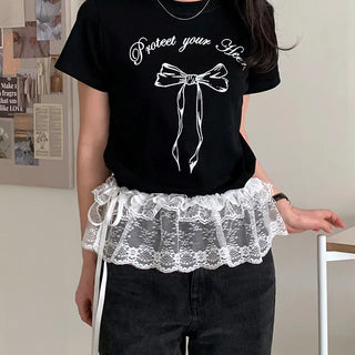 Petite lace layered wrap skirt