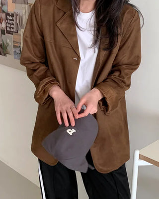 Oversized suede single jacket