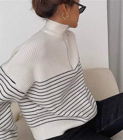 stripe zip-up sweater