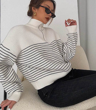 stripe zip-up sweater