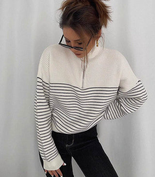 stripe zip-up sweater