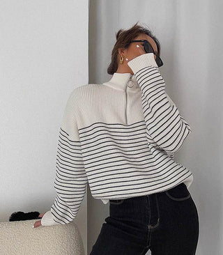 stripe zip-up sweater