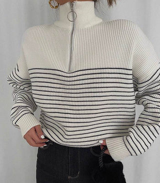 stripe zip-up sweater