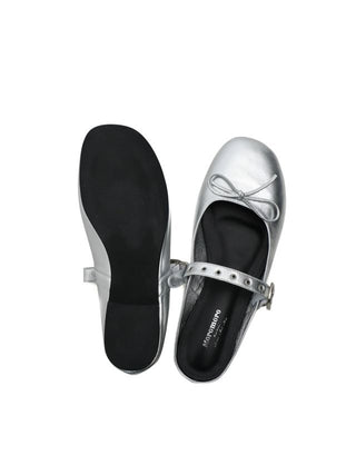 [moromoro2] Leather Bow Ballet Flats