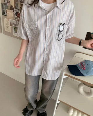 Oversized striped short-sleeved shirt