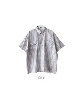 Oversized striped short-sleeved shirt