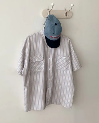 Oversized striped short-sleeved shirt