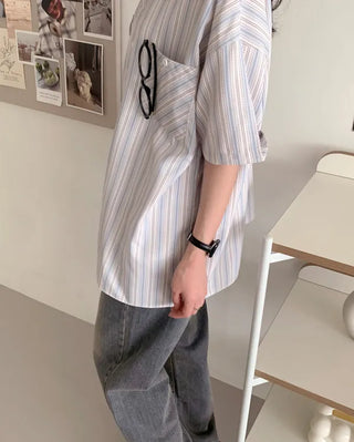 Oversized striped short-sleeved shirt