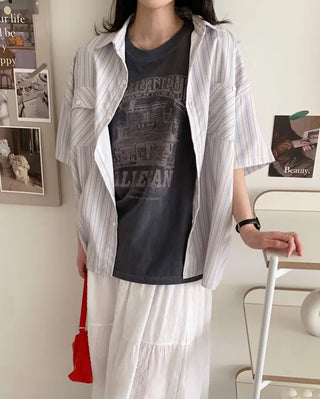 Oversized striped short-sleeved shirt