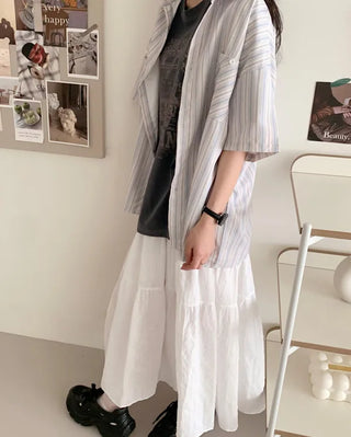 Oversized striped short-sleeved shirt