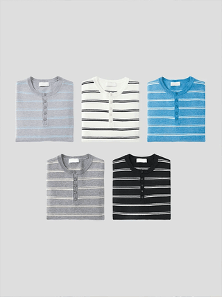 Denver Striped Henley Neck Knit