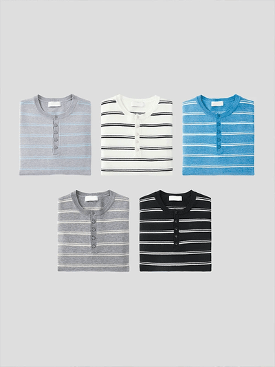 Denver Striped Henley Neck Knit