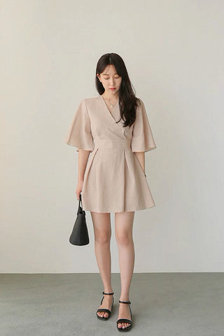 French Retro V-Neck Cotton Linen A-line Dress