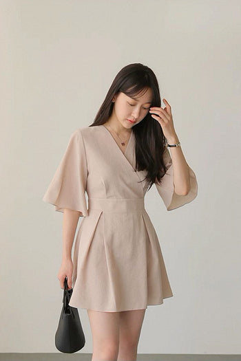 French Retro V-Neck Cotton Linen A-line Dress
