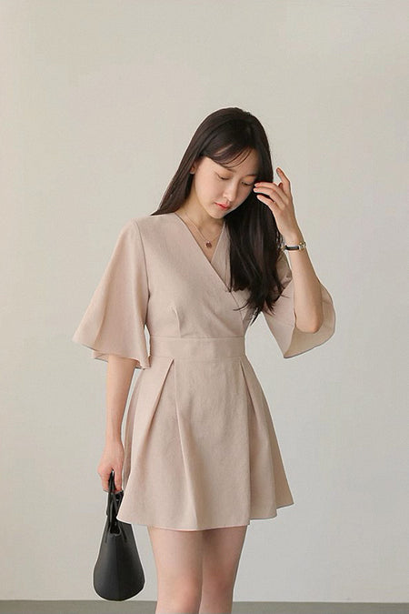 French Retro V-Neck Cotton Linen A-line Dress