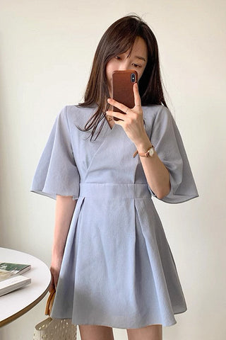 French Retro V-Neck Cotton Linen A-line Dress