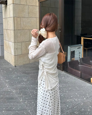 Side-gathered sheer T-shirt