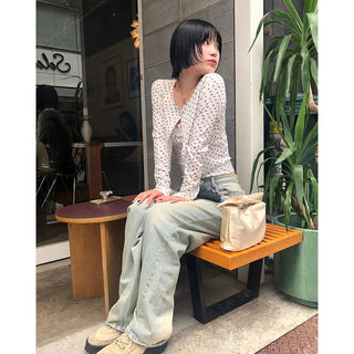 Vintage Wash Wide Denim Pants