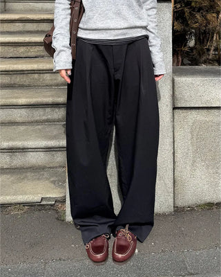 (Unisex) Two-pleat wide-leg slacks
