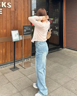 Lace-up bootcut denim pants