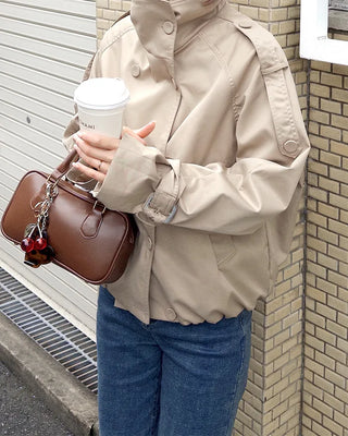 High-neck double-breasted half coat