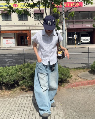 Washed balloon denim pants