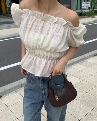 Feminine gathered off-shoulder blouse