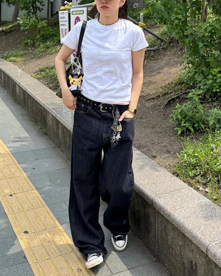 Back-belt denim pants