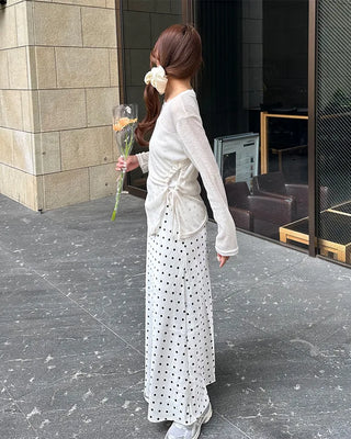 Polka Dot Satin Long Skirt